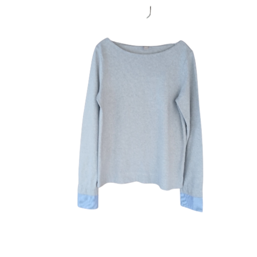 J. Crew Factory Gray Striped Shirt Cuff Sweatshirt Medium
